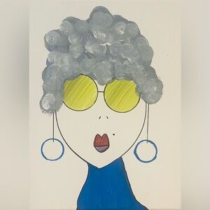 Modern Mixed Media Portrait Wall Art - Blue, Gray, Yellow